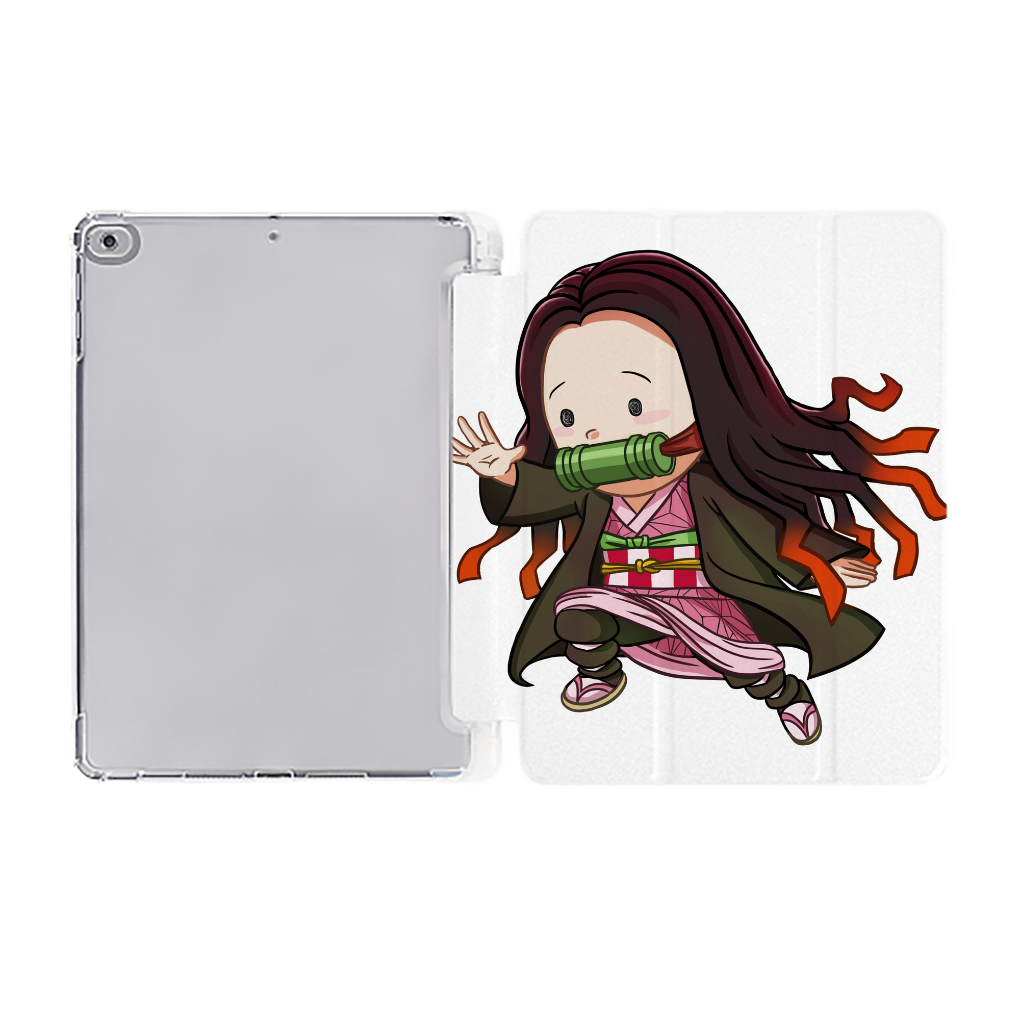（画像用） 鬼滅の刃（きめつのやいば）竈門 禰󠄀豆子／かまど ねずこ Kamado Nezuko IPad ケース ペン収納付き 三つ折りスタンド PUレザー×シリコン 対応機種9.5/10.5/10.9インチ